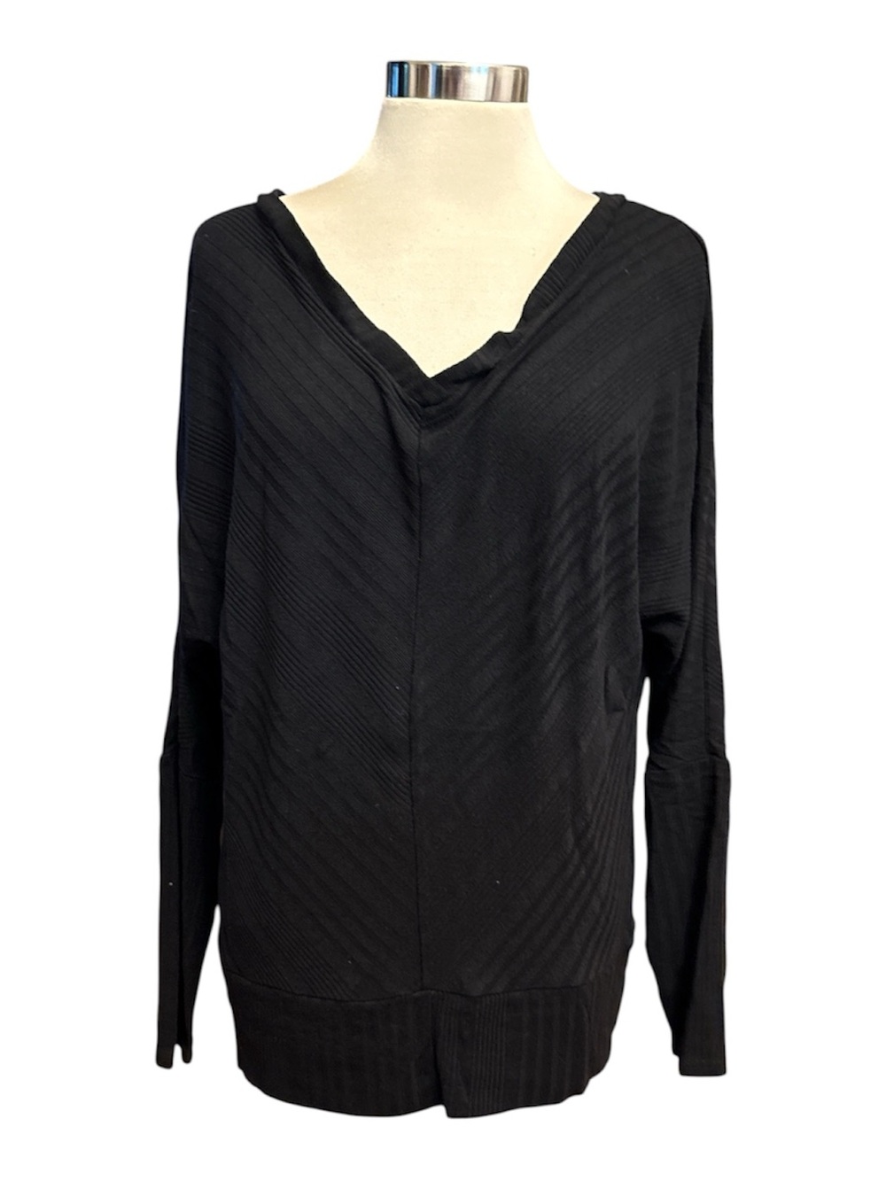 White House Black Market Black V-Neck Ribbed Pullover Sweater size medium